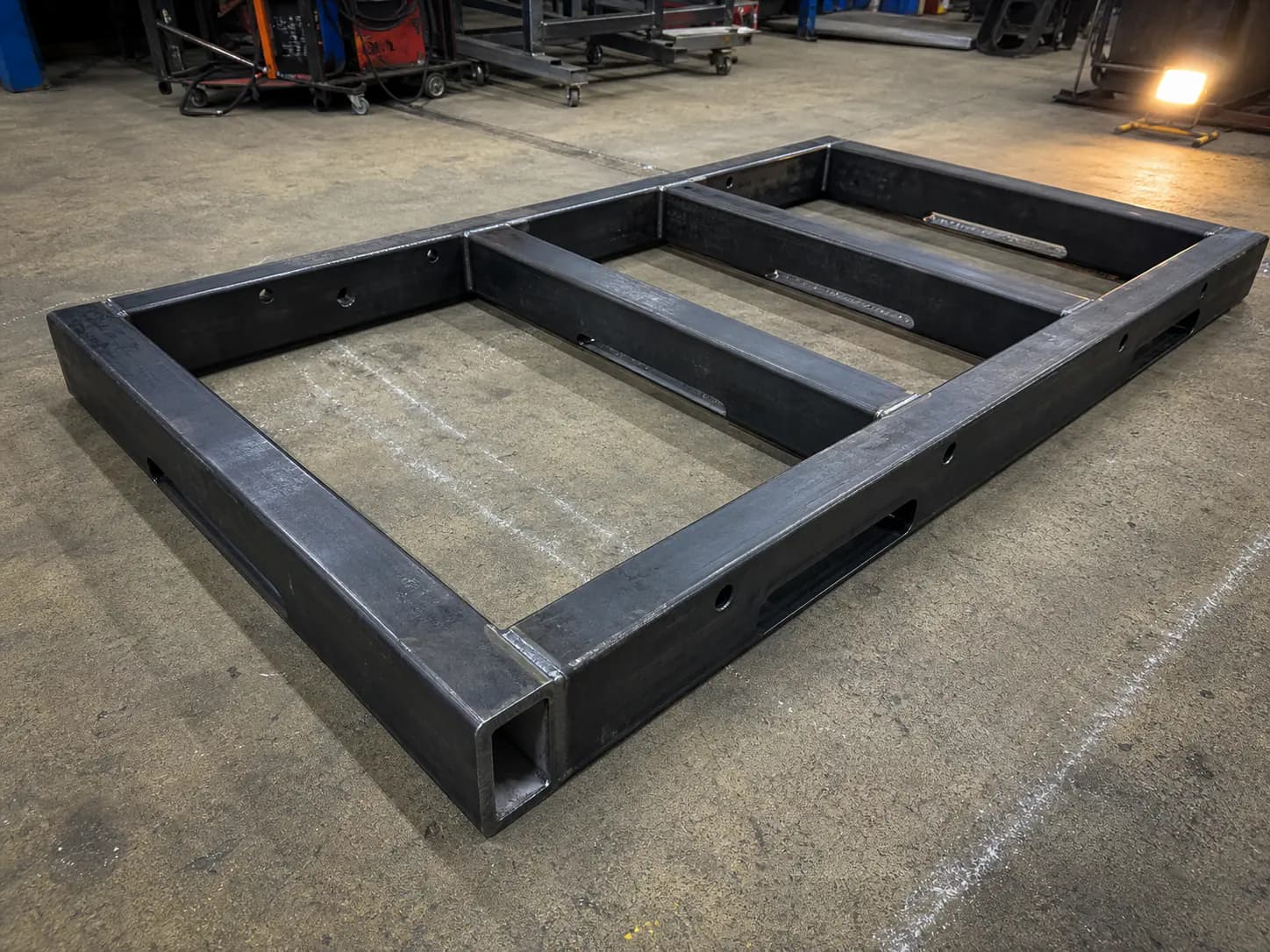 Tube-laser-cut equipment skid frames for Vaughan material-handling integrators
