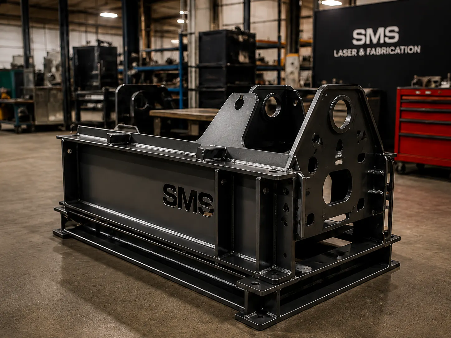 Custom-fabricated steel weldment by SMS Laser & Fabrication